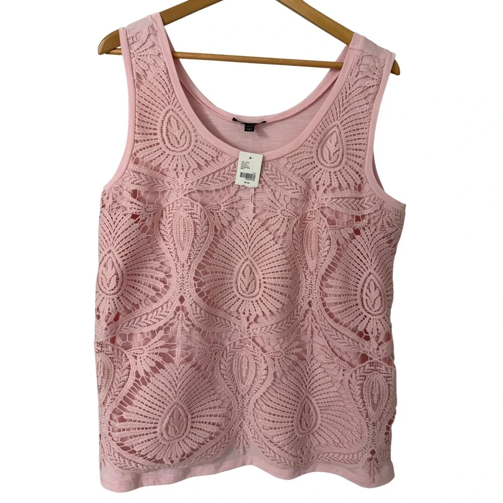 Lane Bryant Pink Crochet Lace Overlay Sleeveless Tank Top Plus Size 14/16 NEW